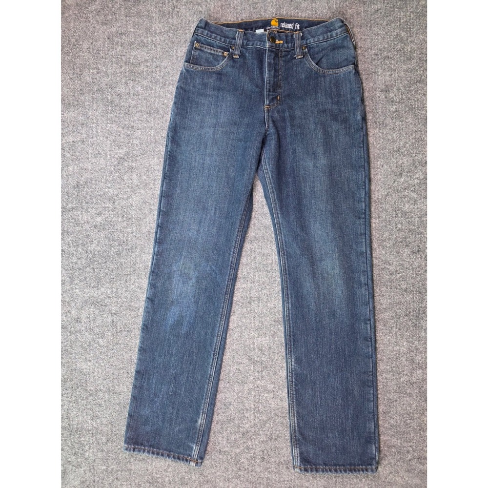 Carhartt Fleece Lined Denim Jeans Mens 30x34 Blue Straight Leg Work Pants